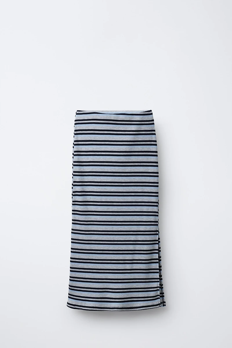 STRIPED MIDI SKIRT