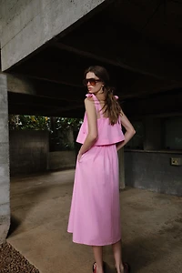 POPLIN TIE MIDI DRESS
