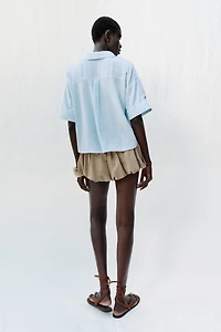 CROPPED LINEN BLEND SHIRT