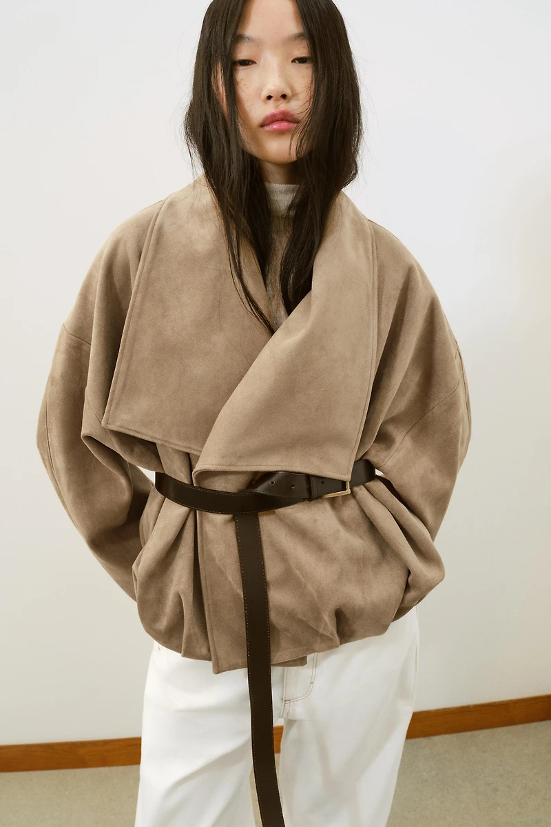 FAUX SUEDE WRAP JACKET