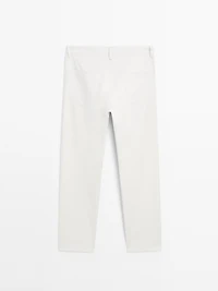 Lightweight tapered fit denim-effect trousers
