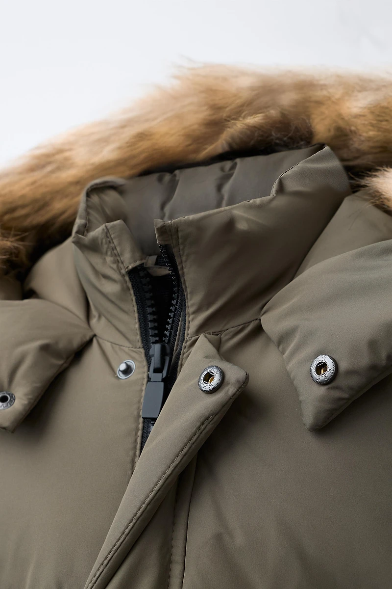 LONG DOWN FEATHER WATER REPELLENT AND WIND RESISTANT PUFFER COAT