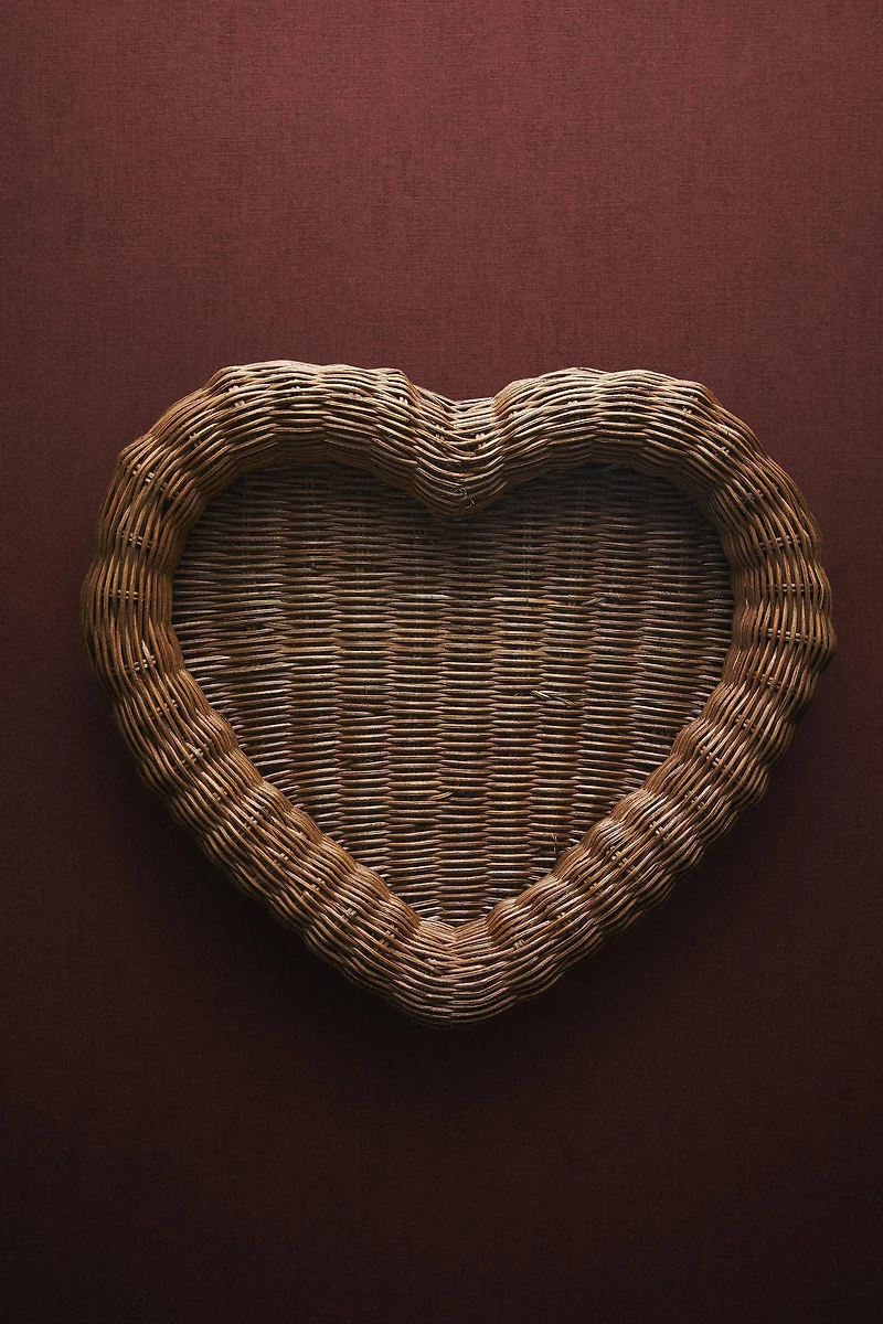 PLATEAU ROTIN CŒUR NOËL