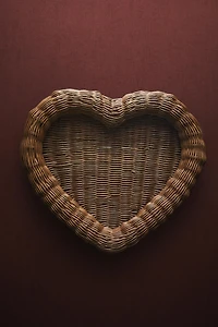 PLATEAU ROTIN CŒUR NOËL