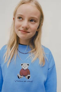 BEAR AND TEXT PRINT SWEATSHIRT