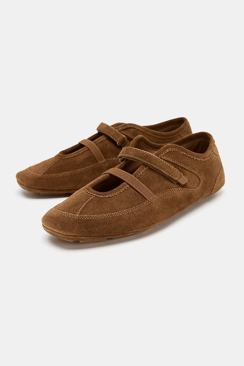 SPLIT LEATHER ATHLETIC BALLET FLATS