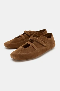 SPLIT LEATHER ATHLETIC BALLET FLATS