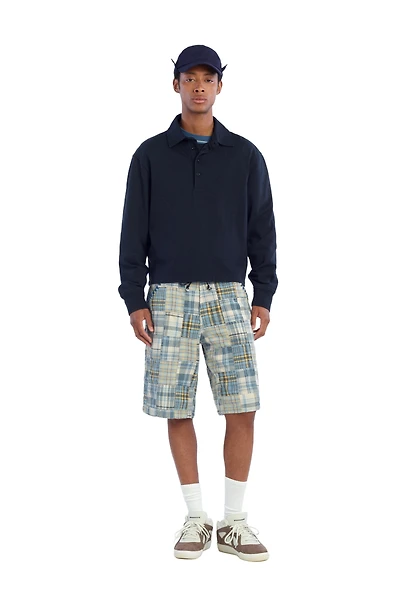 RELAXED FIT PLAID PATCHWORK SHORTS