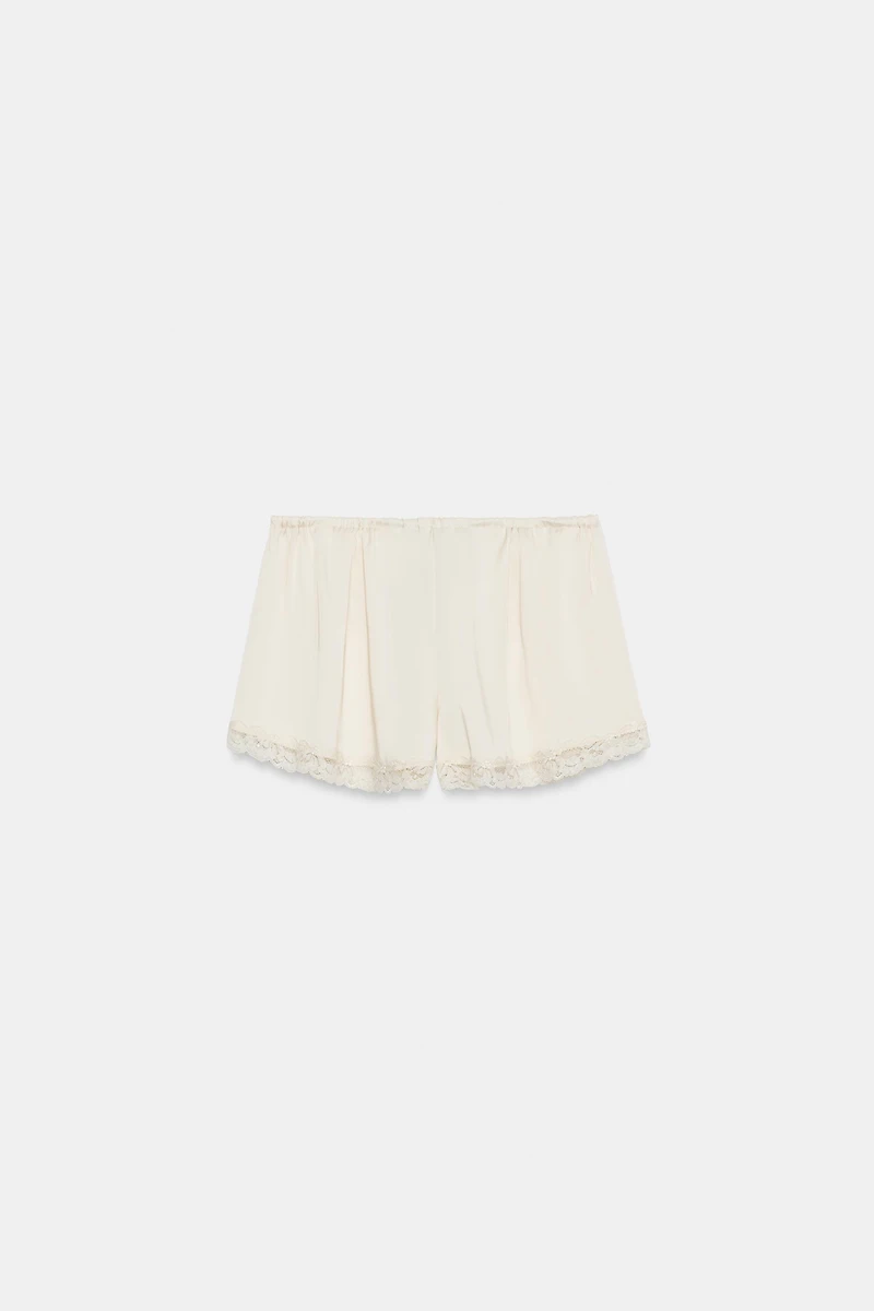 SATIN EFFECT LACE MINI SHORTS