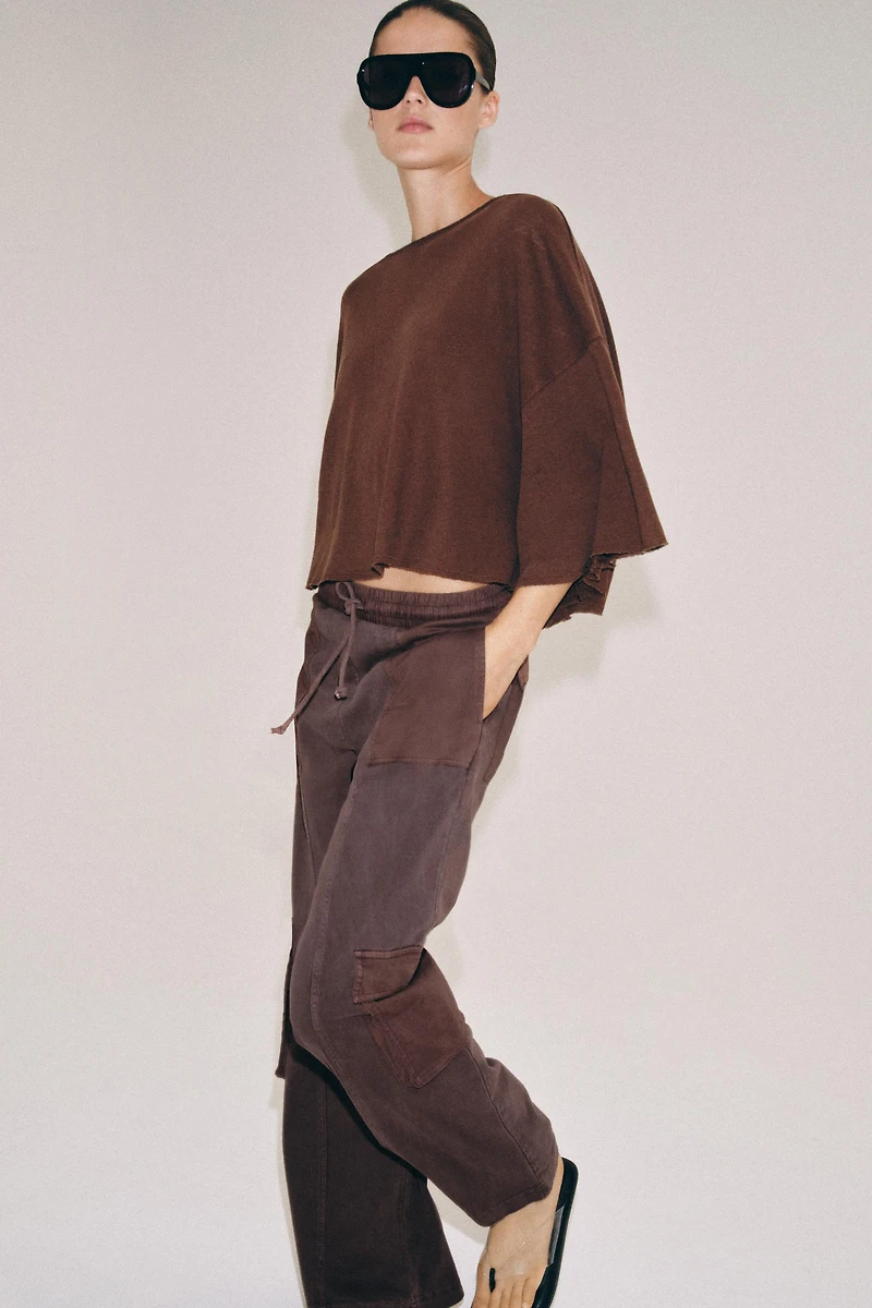 COTTON AND LINEN CAPE T-SHIRT