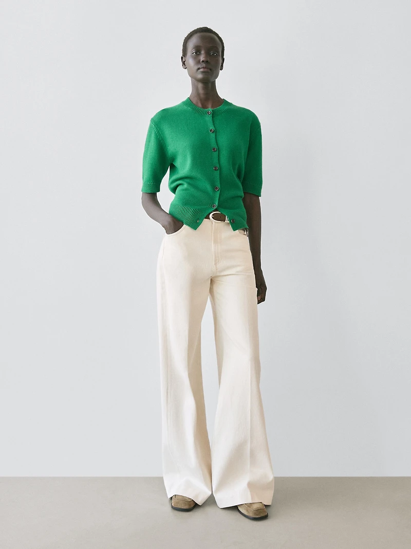 Cotton blend short sleeve knit cardigan