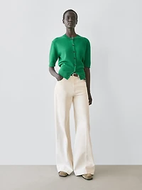 Cotton blend short sleeve knit cardigan