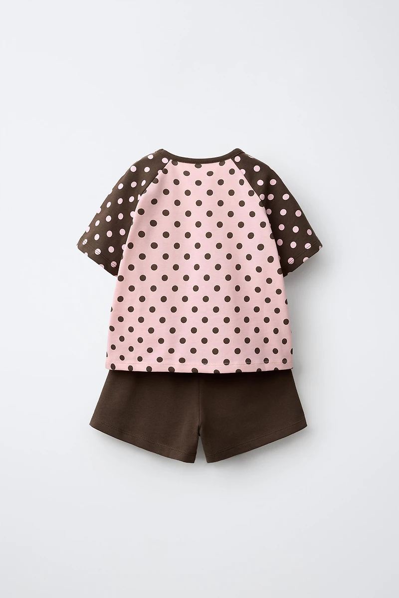 POLKA DOT T-SHIRT AND STRIPED SHORTS SET
