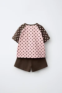 POLKA DOT T-SHIRT AND STRIPED SHORTS SET