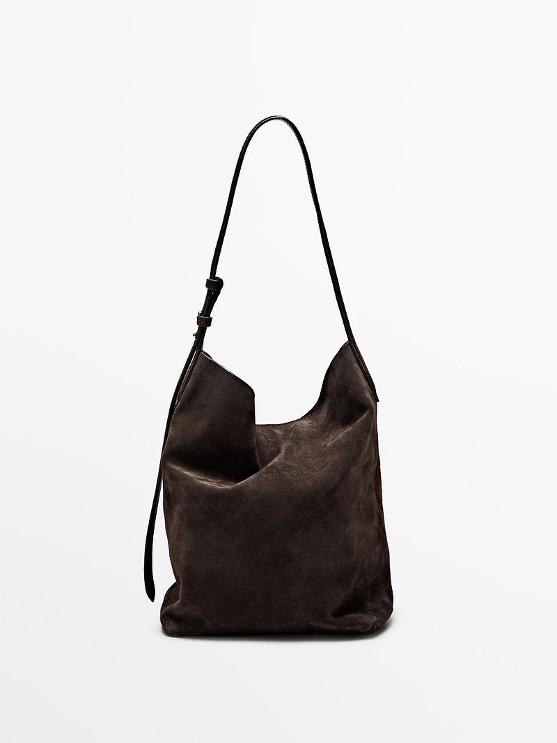 Split suede leather bucket bag