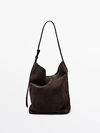 Split suede leather bucket bag
