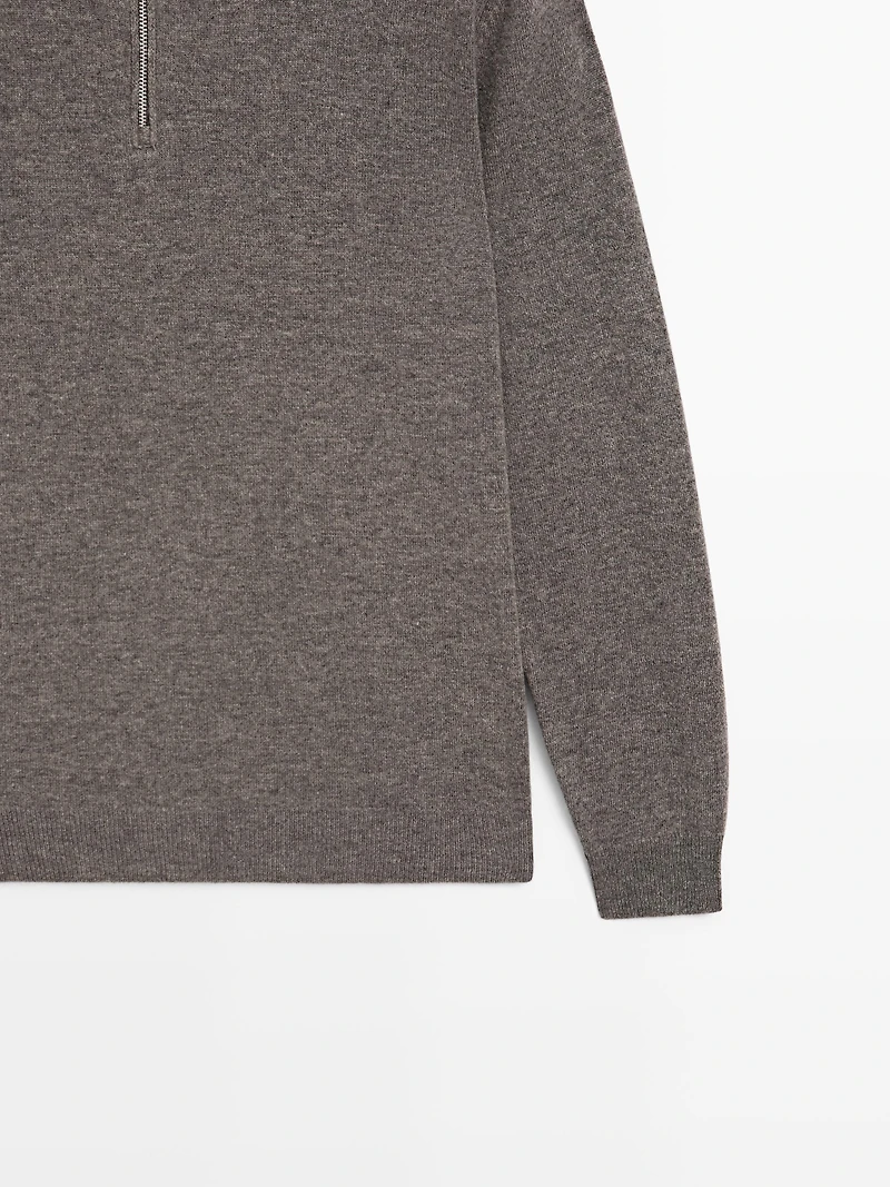 Mock neck knit sweater with zip