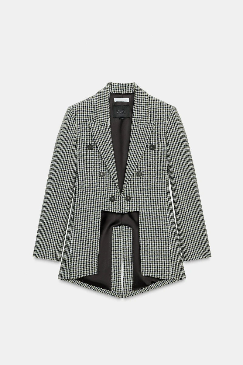 BLAZER ASYMÉTRIQUE À CARREAUX AVEC LAINE ZW COLLECTION LIMITED EDITION