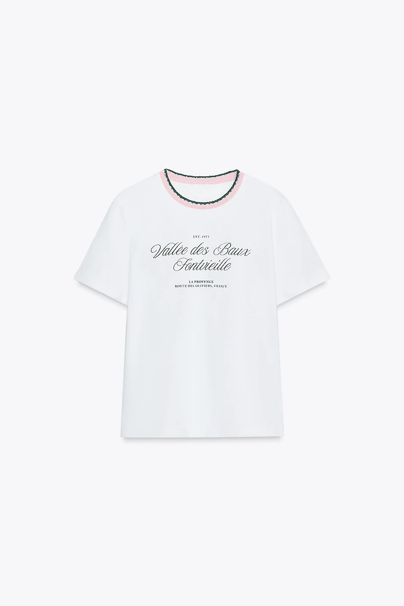 T-SHIRT TEXTE COL TRICOT
