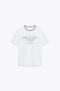 T-SHIRT TEXTE COL TRICOT