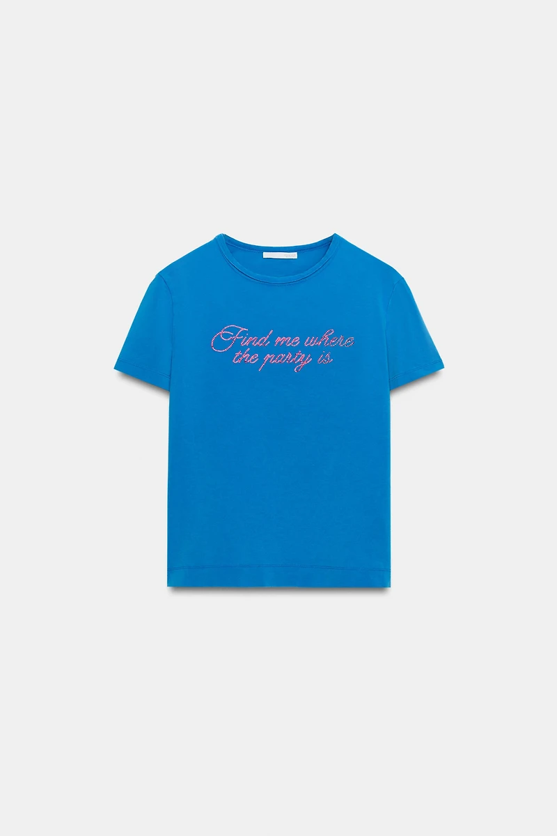 T-SHIRT TEXTE BRILLANT EFFET DÉLAV