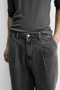 PLEATED WIDE FIT DENIM CHINO PANTS