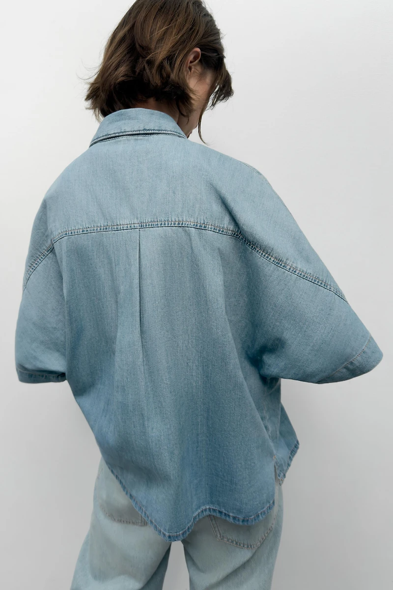 CHEMISE EN DENIM TRF À MANCHES COURTES