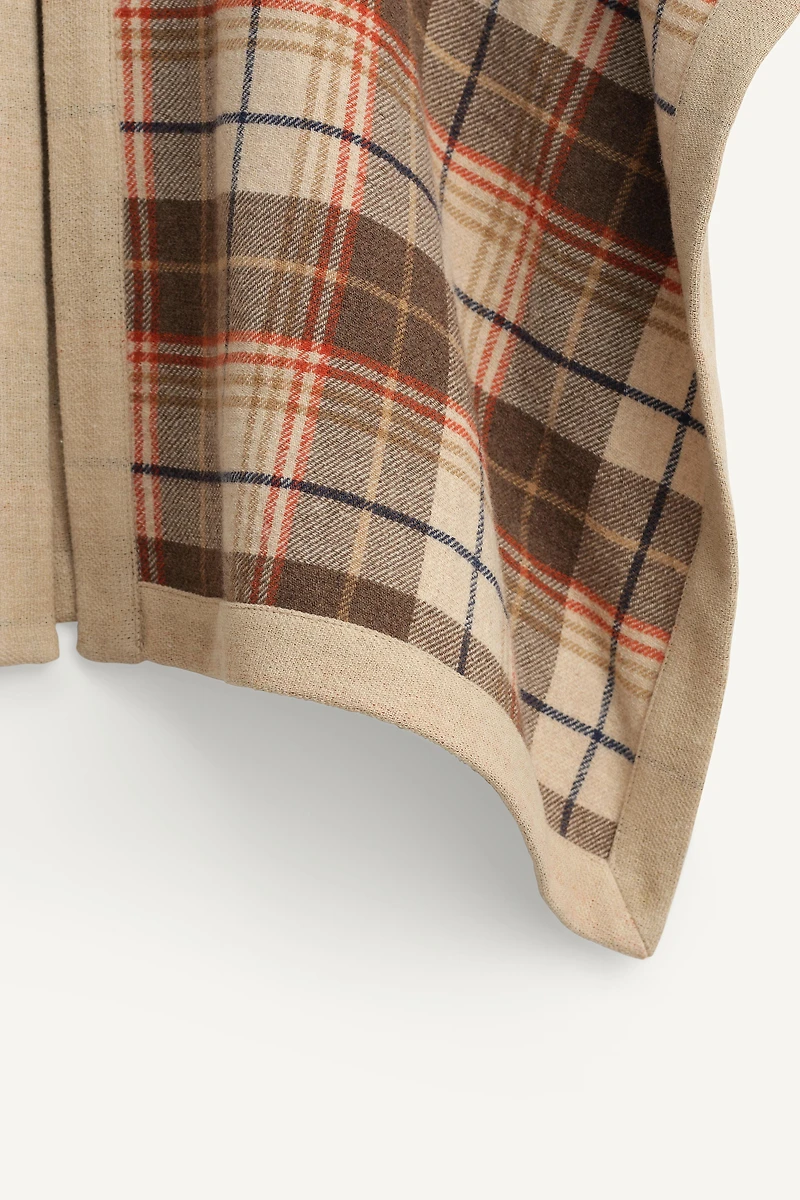 LIMITED EDITION WOOL BLEND PLAID PONCHO CAPE
