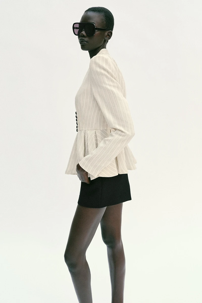 STRIPED PEPLUM BLAZER