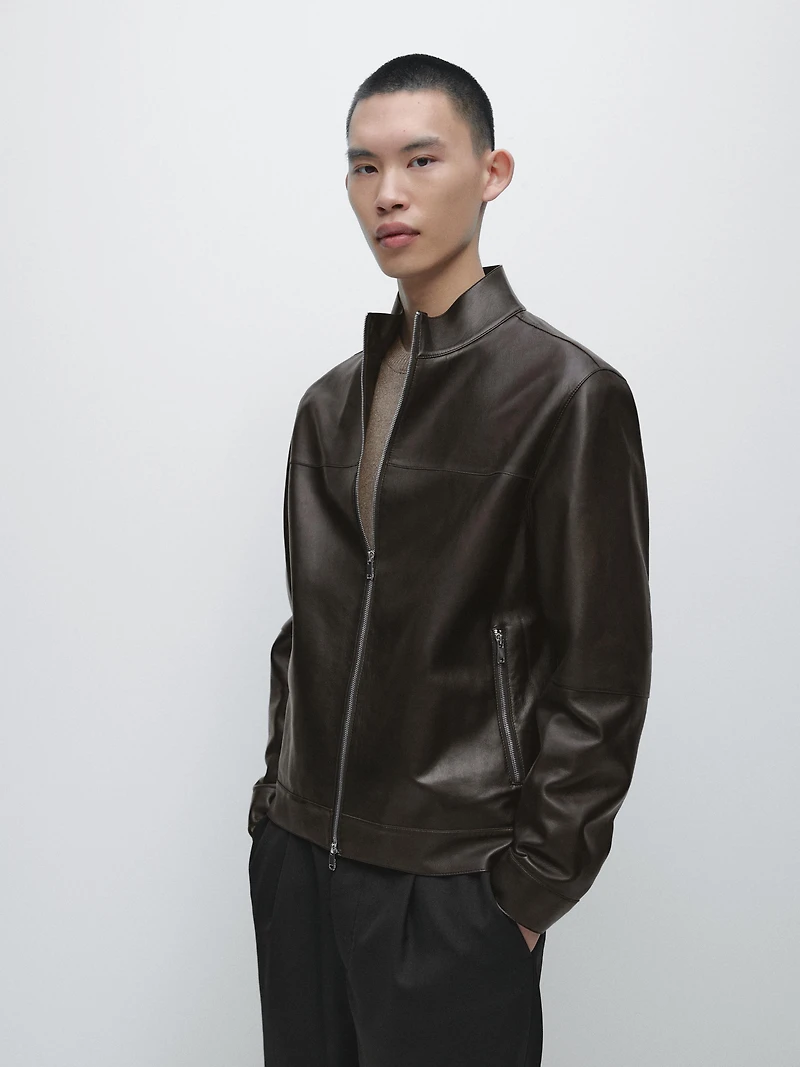 Blouson en cuir nappa effet usé