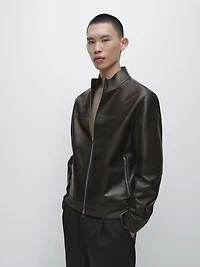 Blouson en cuir nappa effet usé