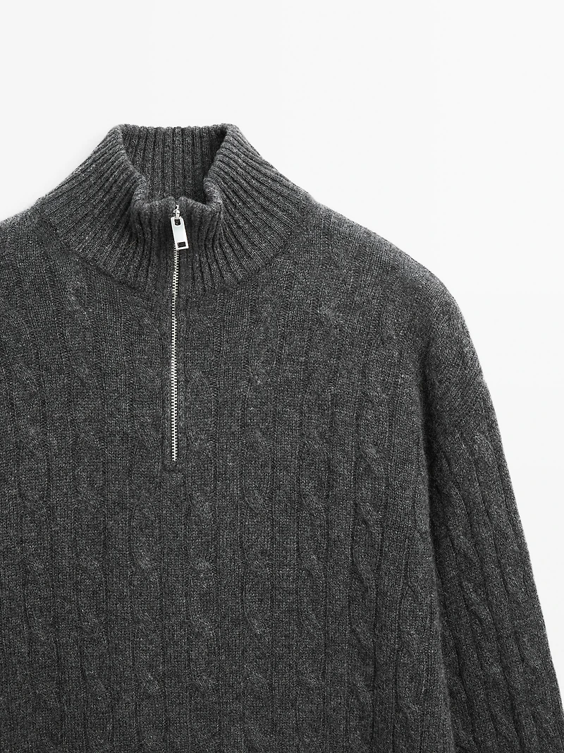 Pull col montant fermeture Éclair 100 % cachemire