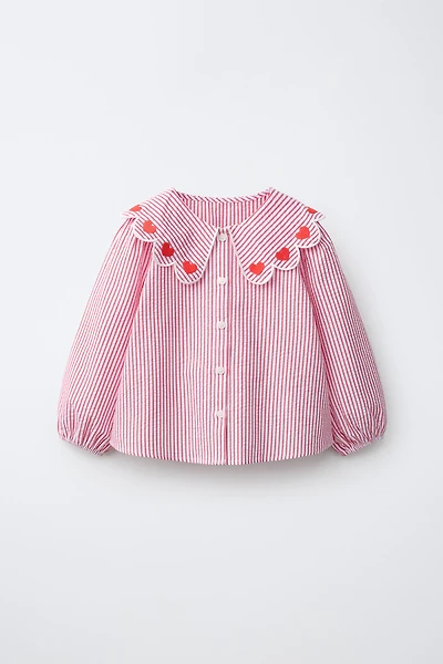 HEART AND STRIPE PETER PAN COLLAR SHIRT