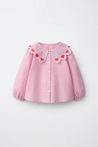 HEART AND STRIPE PETER PAN COLLAR SHIRT