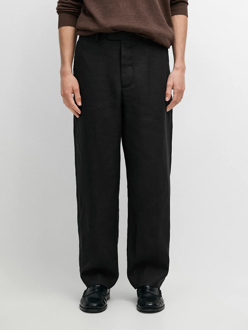 Linen tailored fit barrel trousers