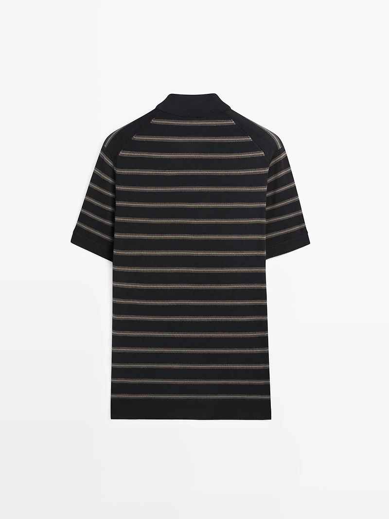 Knit polo shirt with contrast stripes