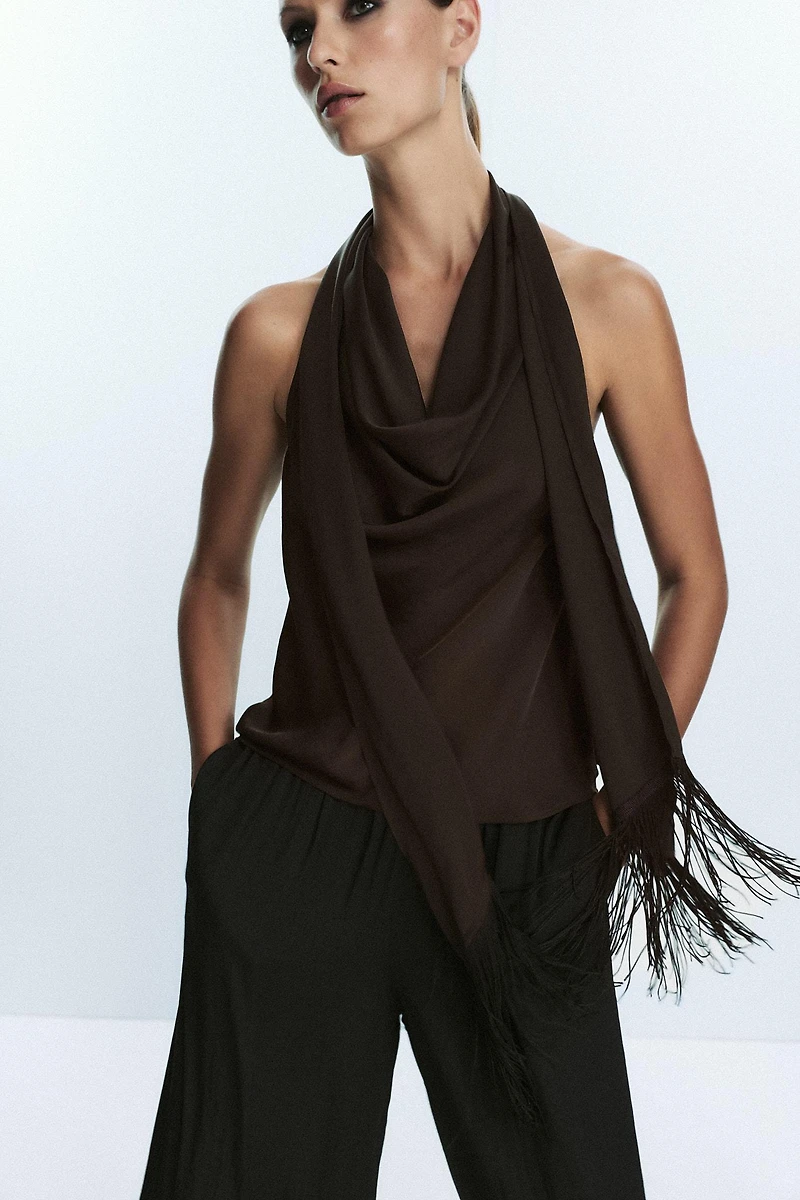 FRINGED SATIN EFFECT TOP
