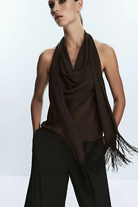 FRINGED SATIN EFFECT TOP