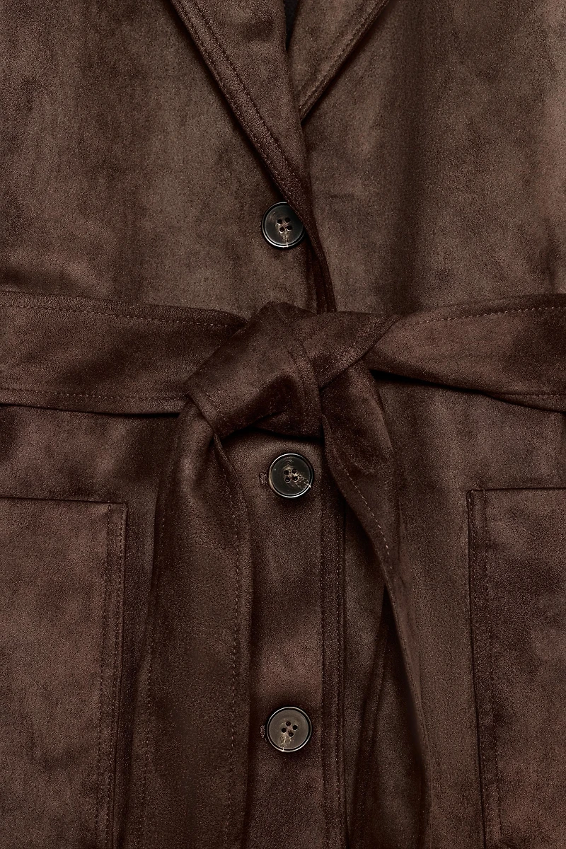 FAUX SUEDE BELTED JACKET