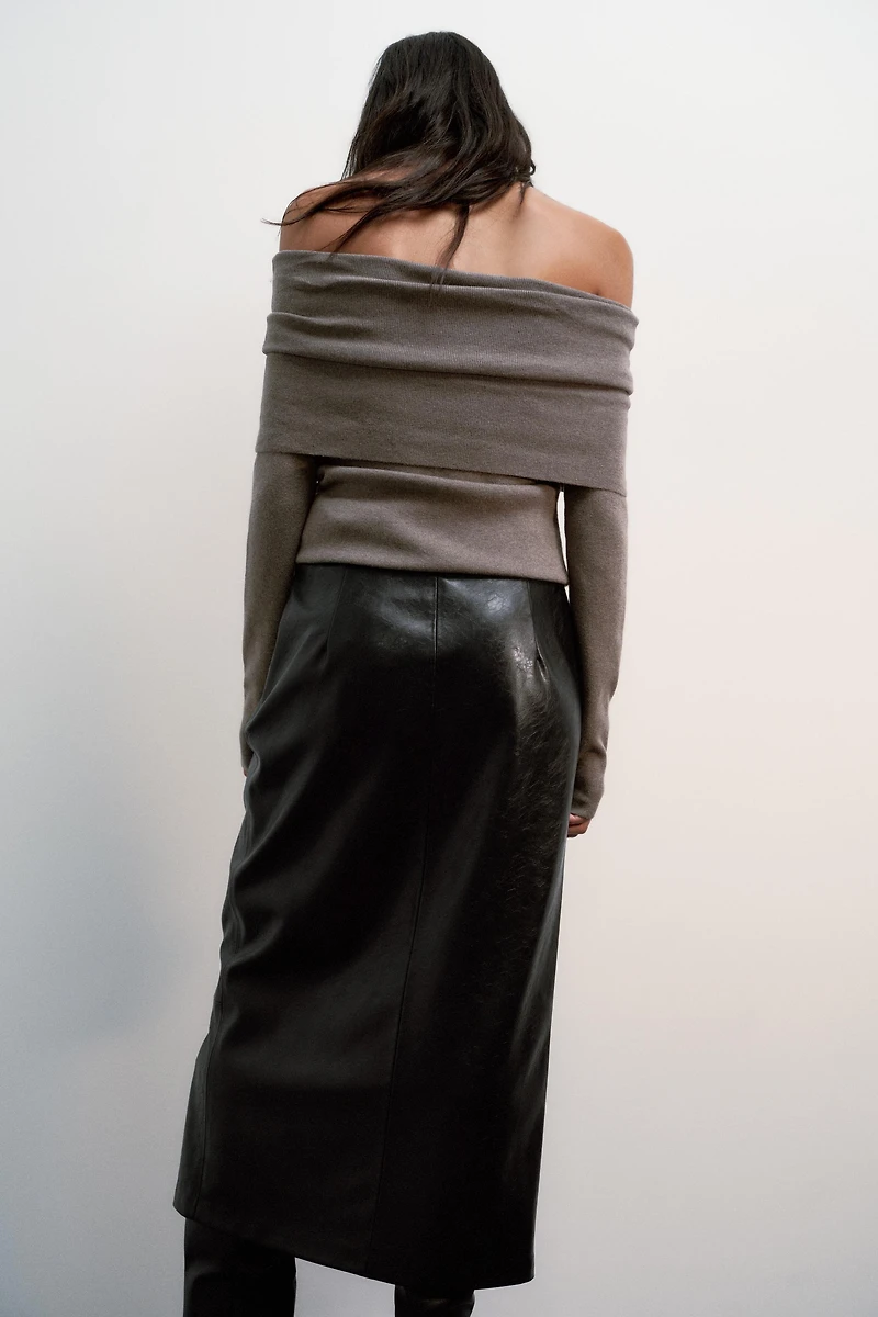 FAUX LEATHER MIDI SKIRT