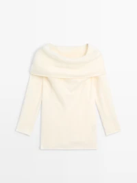 Knit wool and cashmere sweater with exposed shoulders