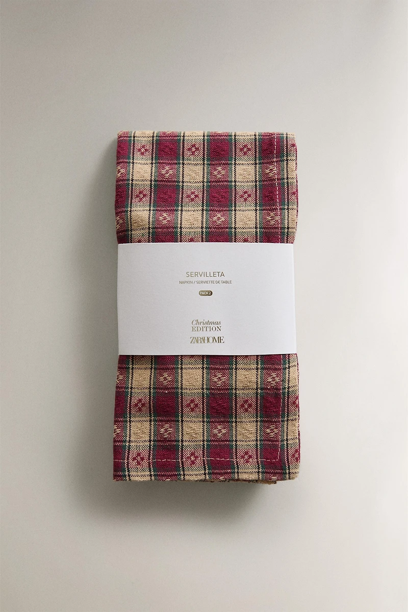 SET OF DYED THREAD CHECK CHRISTMAS NAPKINS (SET OF 2)