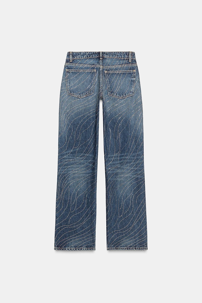 JEAN TRF WIDE LEG TAILLE BASSE STRASS