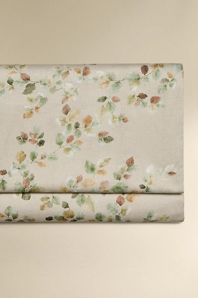 DRAP DE DESSUS SATIN IMPRIMÉ FEUILLES