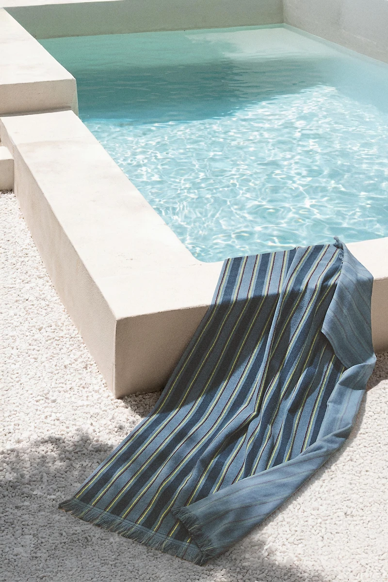 KIDS' STRIPED COTTON BEACH TOWEL