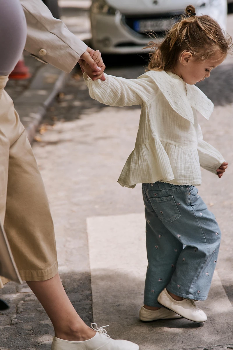 EMBROIDERED FLORAL TWILL CULOTTES