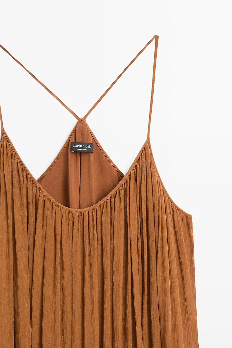 Robe midi froncée 100 % soie
