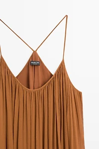 Robe midi froncée 100 % soie