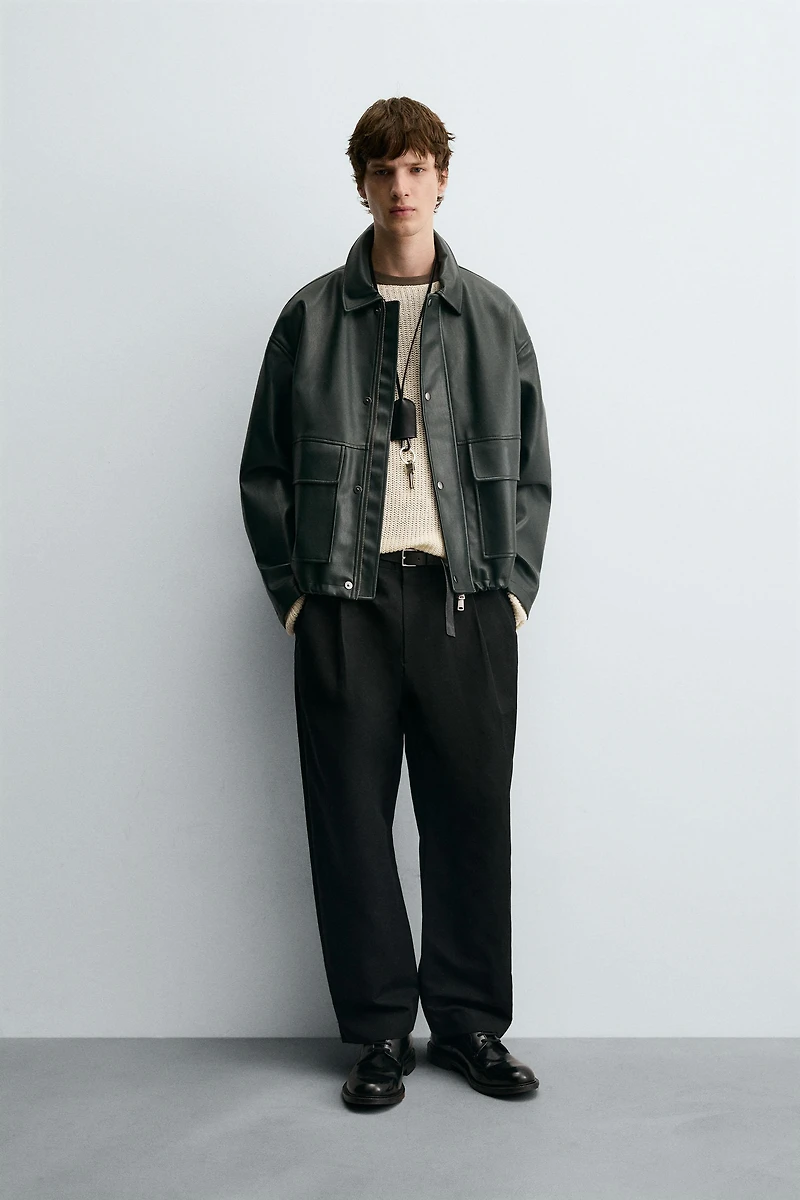 FAUX LEATHER POCKET JACKET