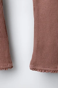 LACE BOW SWEATSHIRT AND WAFFLE LEGGING SET